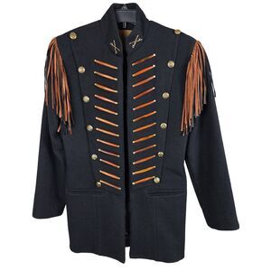 Double D Ranch Large Woool Black Calvary Cutaway Jacket Western Fringe